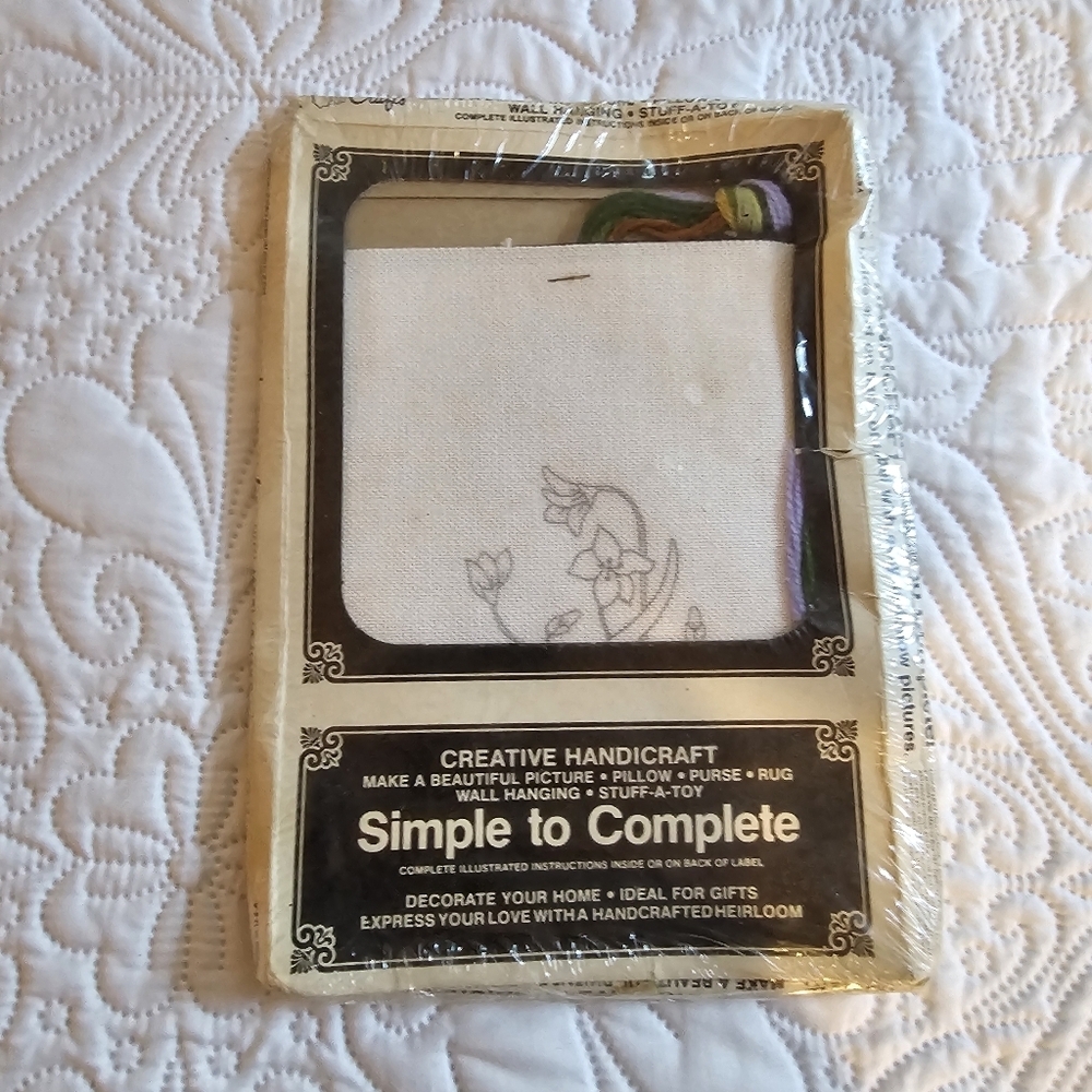 Vintage Crewel Kit Scovill Dritz Wild Posies, Sealed But Squashed, Made in USA
